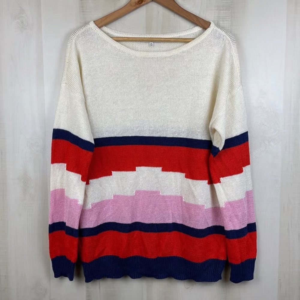 Madewell Blockstop Oversized Boatneck Colorblock 100% Linen Sweater Medium